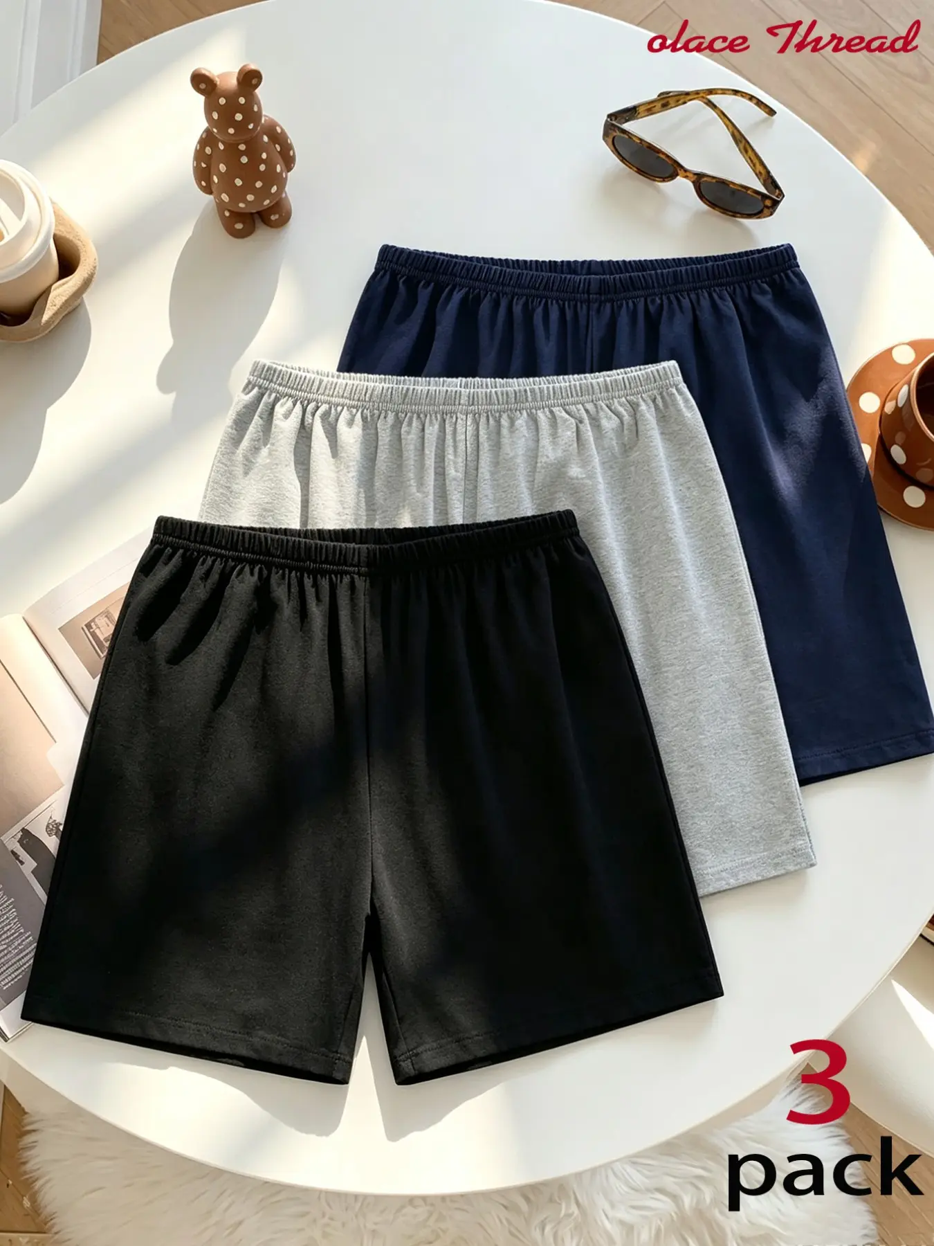 Unisex 3-Pack Solid Color Elastic Waist Knit Shorts, Loose Fit Home Sleep Pants, Casual Outdoor Sports Pants, Multi-Color Set