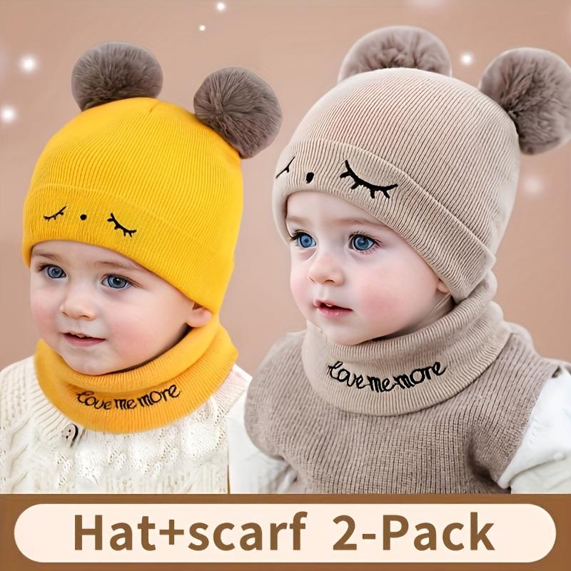 NewNewChildren'S Comfortable Knitted Pom-Pom Hats - Hand Washable Stretch Fabric, Featuring Letter Design, Warm Ear Cover Hat.