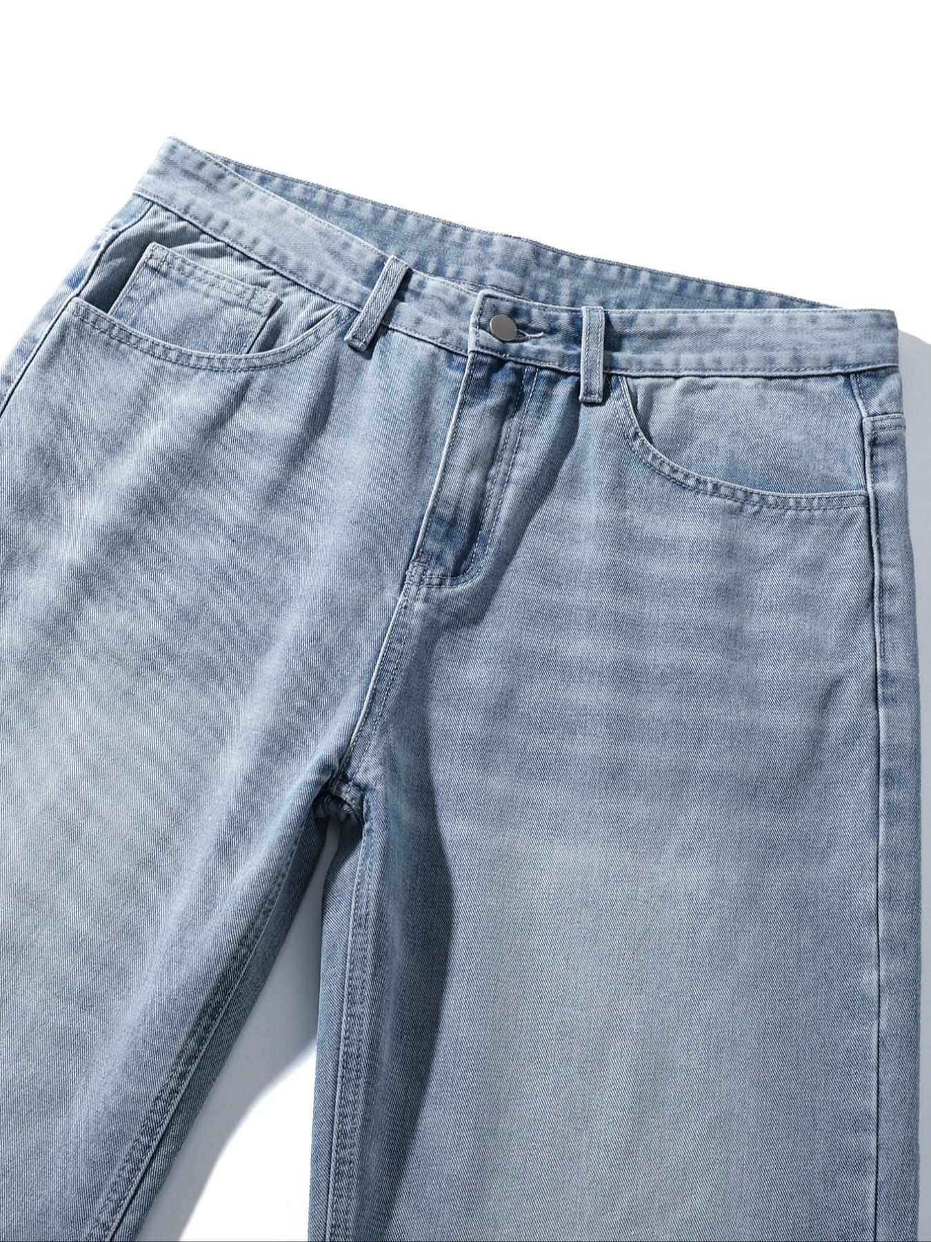 Men's Solid Color Denim Jeans, Loose Casual Comfy Wide Leg Trousers for Daily Wear, Woven Bottoms for All Seasons, Jean Pants Bottoms