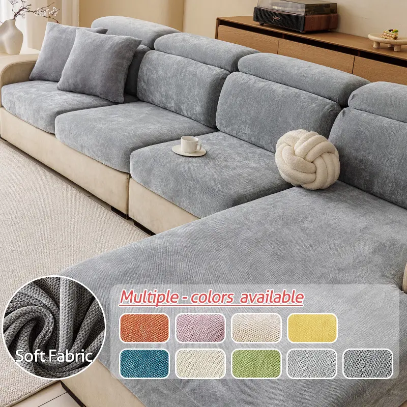 1pc Sofa Cushion Cover, Stretchy Chenille, All-Season, Modern Style, Durable, Pet-Friendly, Warm, Reusable