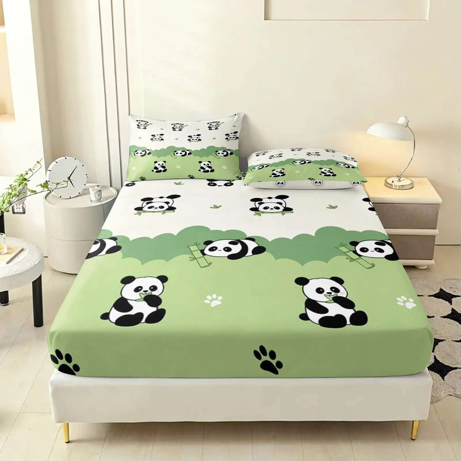 3pc Cartoon Panda Bed Sheet Set, Deep Pocket, Includes 1 Duvet Cover and 2 Pillowcases, Single, Twin, King Size, Perfect Gift