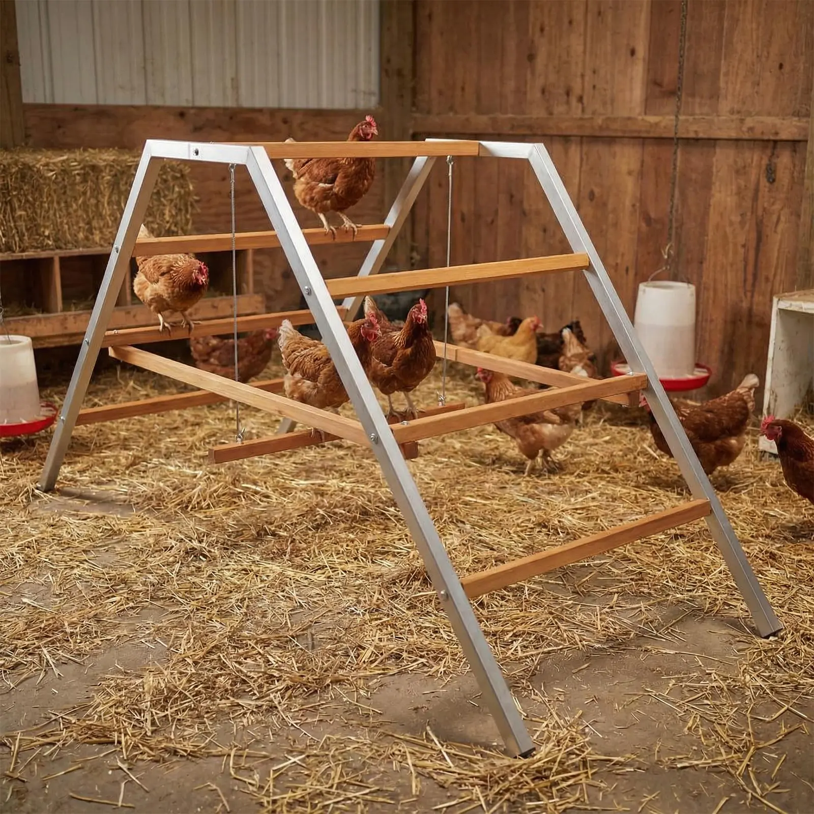 Chicken Roosting Bars with Swing, Chicken Roosting Bars for Healthy Poultry | Solid Wood Ladder & Rustproof Metal Frame for Chickens' Health and Happiness, Chicken Run Toys for Backyard Coops Farms