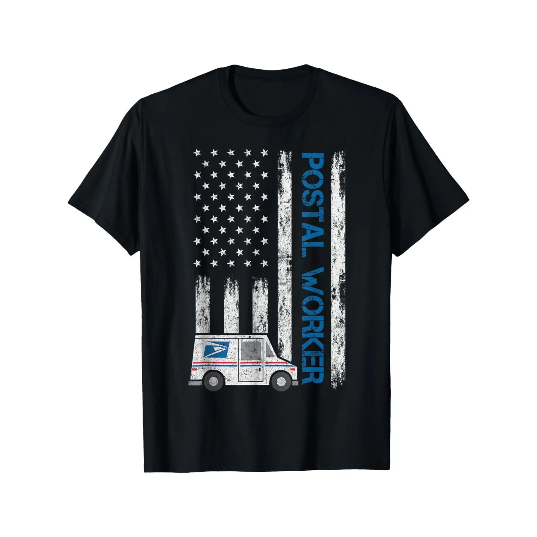 Men's Postal Worker 100% Cotton Short Sleeve Round Neck Classic Fashion Printed T-Shirt - Casual Fit, Vintage USA Flag Mail Truck Graphic, Foldable, All-Season Soft Fitness Menswear