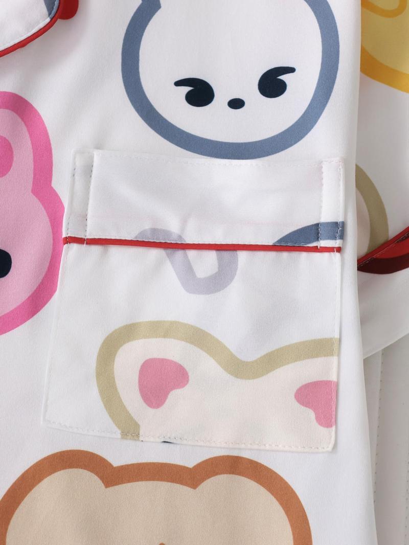 Women's Cartoon Print Short Sleeve Top & Shorts Pyjama, Casual Comfy Top & Shorts Pj Set, Ladies Sleepwear for All Seasons, Loungewear, Pajamas