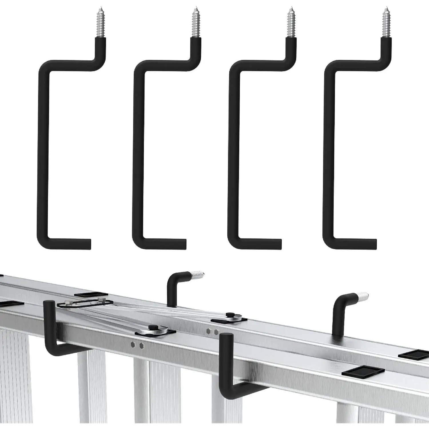 4 Pack 8.46 Inch Screw-in Ladder Hooks for Garage Wall, Heavy-Duty Utility Hangers with 65 lb Capacity for Ladders, Chairs, Bikes, Hoses, Wheelbarrows & Wall Mount StorageGift
