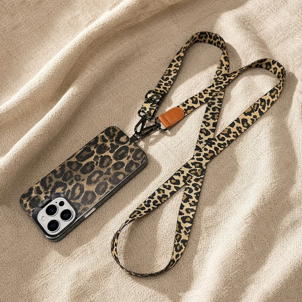 Leopard Print Phone Lanyard Crossbody Adjustable Neck Strap Fashionable Anti-loss Phone Case Rope Pendant Chain With 2 Universal Pads