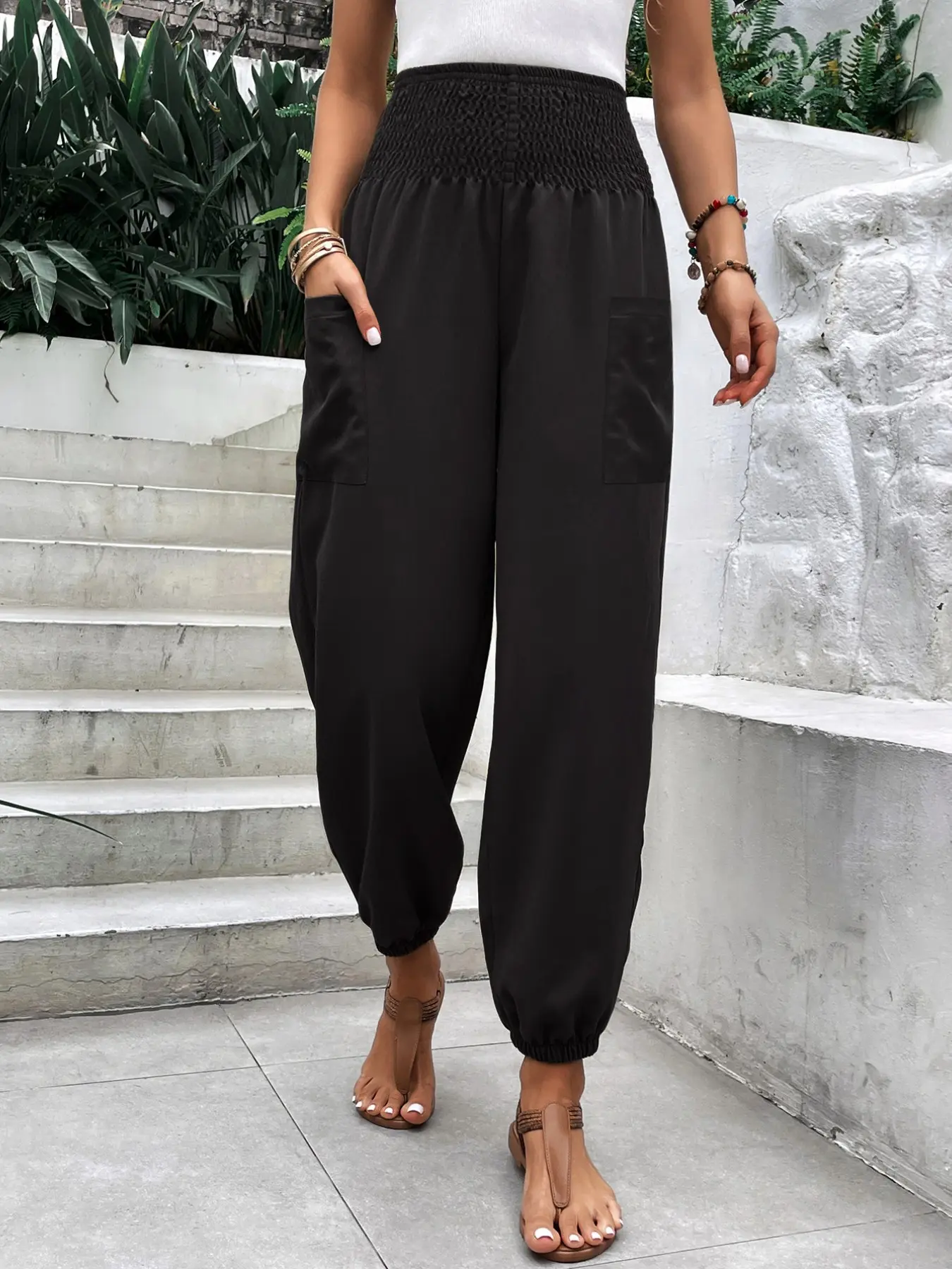 Women's High Waist Joggers, Leopard Pattern, Loose-Fitting, Elastic Waist, Side Pockets, All Seasons, Casual Workwear Pants