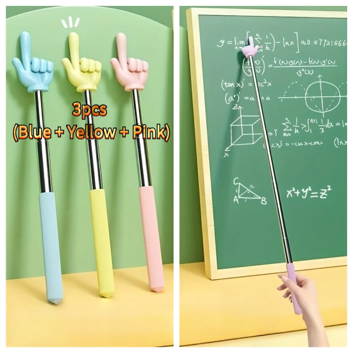 Three-Pack Extendable Teaching Pointer Sticks, Random Colors, Parent-Teacher Aid, Ideal for Easter and Day