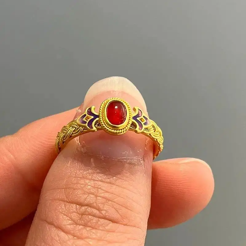 Vintage palace style carnelian rings for women light luxury exquisite Exquisite retro ring party wedding romantic jewelry