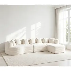 111.5'' Oversized Cloud Couch, Deep Seat Memory Foam Corduroy Sectional Sofa with 6 Pillows, Modern Curved 4-Seater for Living Room & Apartment
