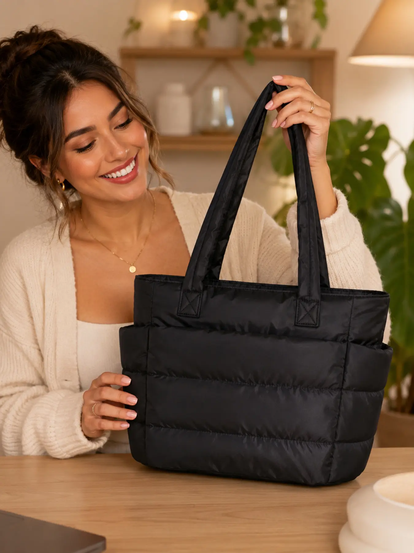 Quilted Laptop Tote Bag for Women, Soft Puffer Work Purse with Multi Compartments and Large Capacity Storage, Daily Commuter Bag, Travel Carryall Bag for Daily Commute Shopping and Weekend Travel, Christmas Birthday Gift Idea for Women