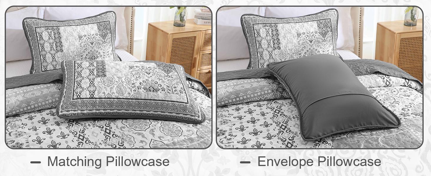Grey Set King Size,Bohemian Floral Patchwork Bedspread Coverlet Set, Soft 3 Pieces Boho Bedspreads Bedding Set for All (104"x90")