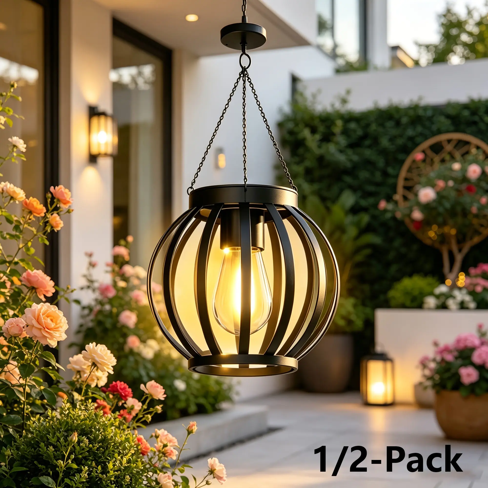 1/2-PackSolar Hanging Lights, Outdoor Metal Courtyard Lamps, Retro Metal Sun Hanging Small Pumpkin Lights,  Solar-Powered with Zero Electricity Cost, Solar Garden Lighting,Suitable for Courtyards, Garden Paths, Porch Decor, Ambient Outdoor Decorative Ligh