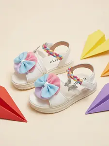 New Summer Macaron Flat Sandals, Colorful Braided Rope, Rhinestone Butterfly with Pearl Decor, Velcro, Beach & Resort Shoes