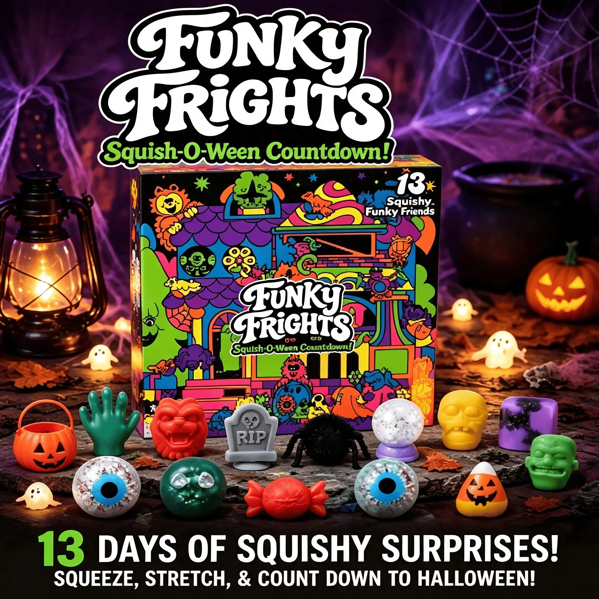13-Day Halloween Squishy Blind Box, 13 Unique Squishy Toys, Slow-Rise Sensory Fidget Toys, Spooky Collectible Surprise Box