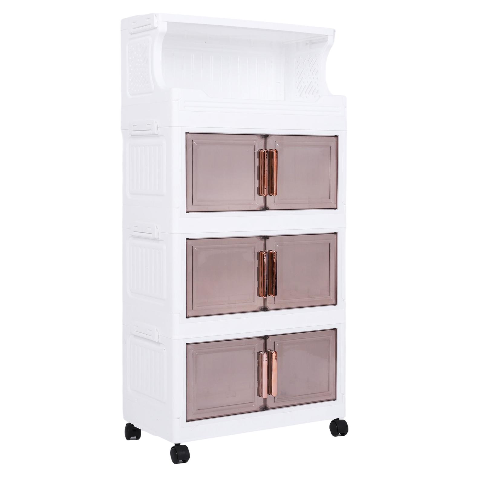 3 Tier Stackable Plastic Storage Bins with Doors and Wheels 42cm Foldable Plastic Storage Container Large Capacity for Craft Home Pantry DormTransparent