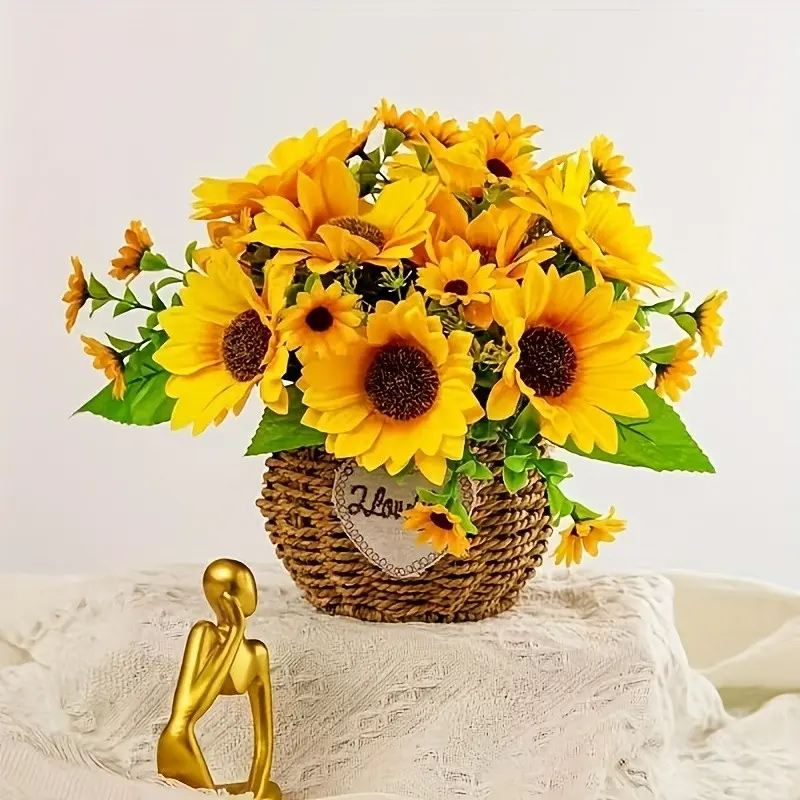 3PCS, sunflower bouquet with stems, realistic sunflower simulation plants, outdoor plastic green plants, anti-radiation and non-fading, very suitable for home decoration, garden door and window decoration