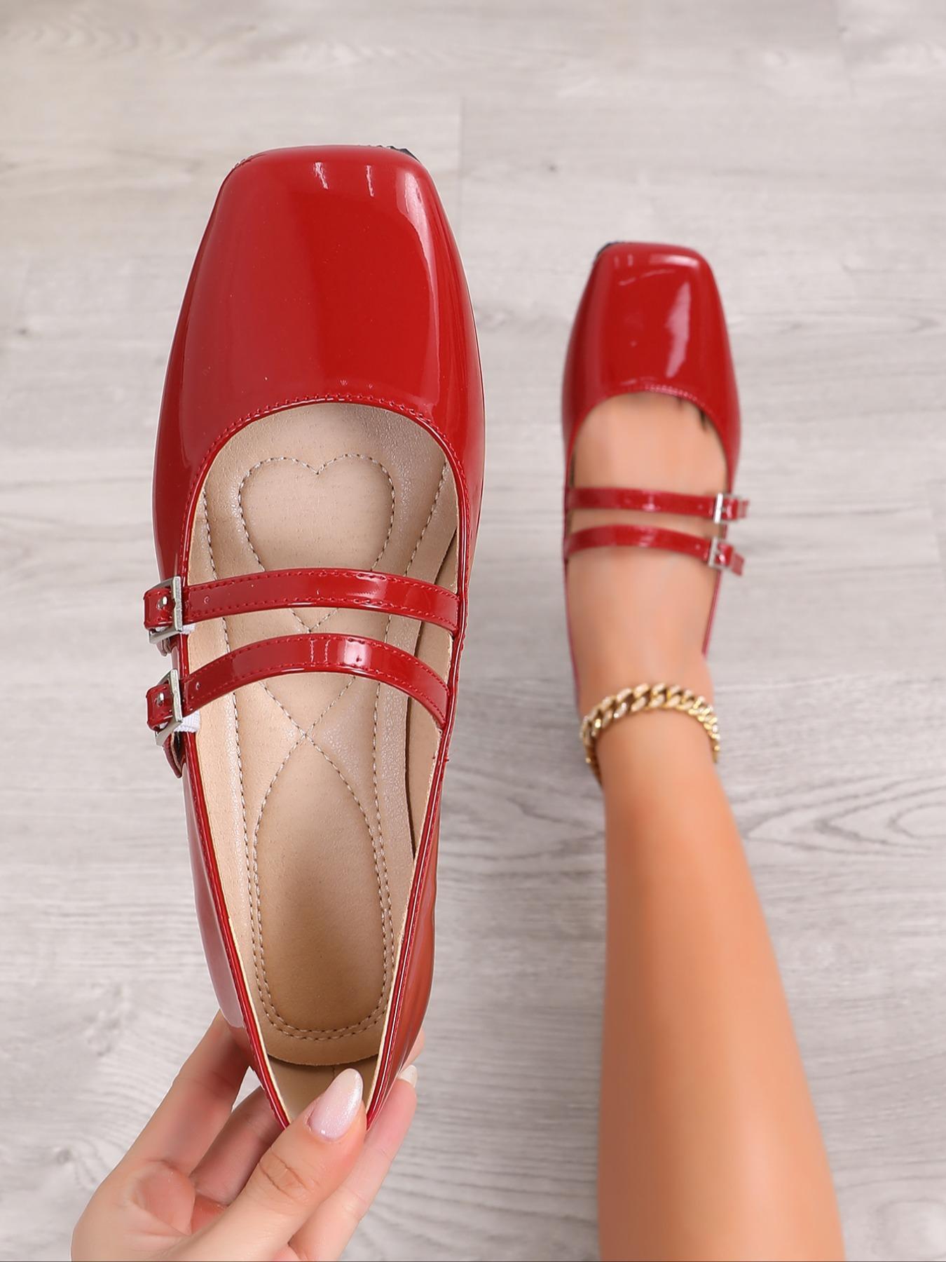 Women's Fashionable PU Leather Square Toe Mary Jane Shoes, Casual Comfortable Flat Shoes for Daily Wear, Lightweight Breathable Shoes for All Seasons, Party Shoes