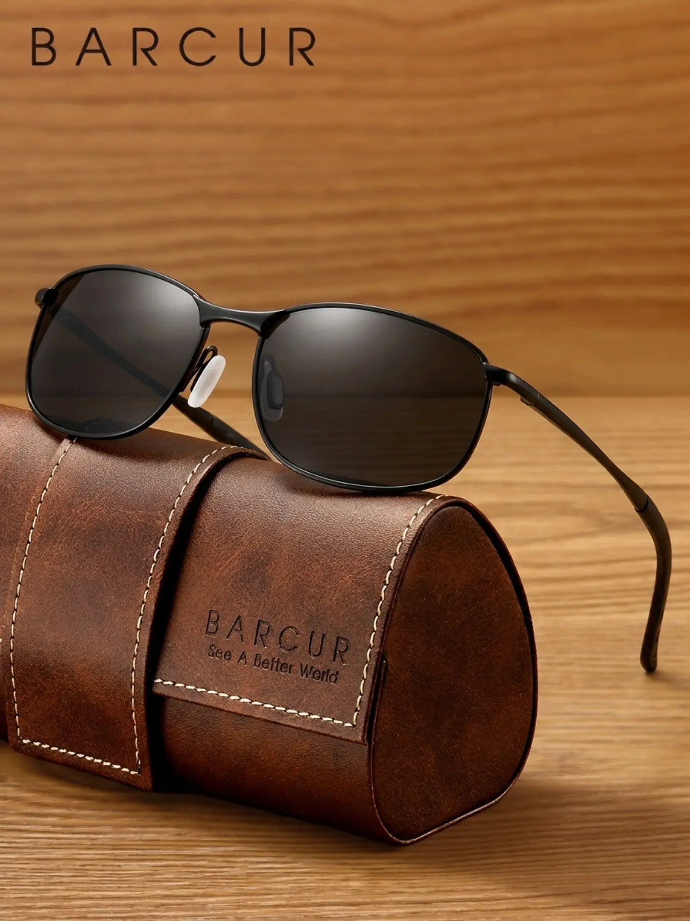 BARCUR Lightweight Polarized Sunglasses for Men Rectangular Metal Frame UV400 Anti-Glare Driving Shades