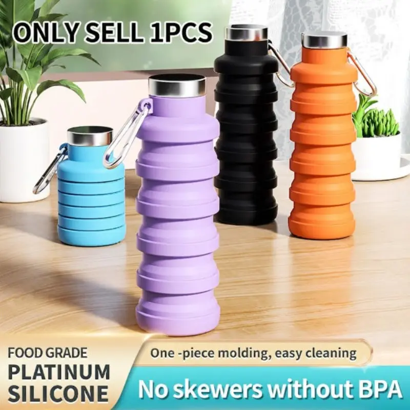 Portable Food-Grade Silicone Folding Water Bottle, Lightweight Travel Cup for Running Fitness, Outdoor Sports Hydration Gear