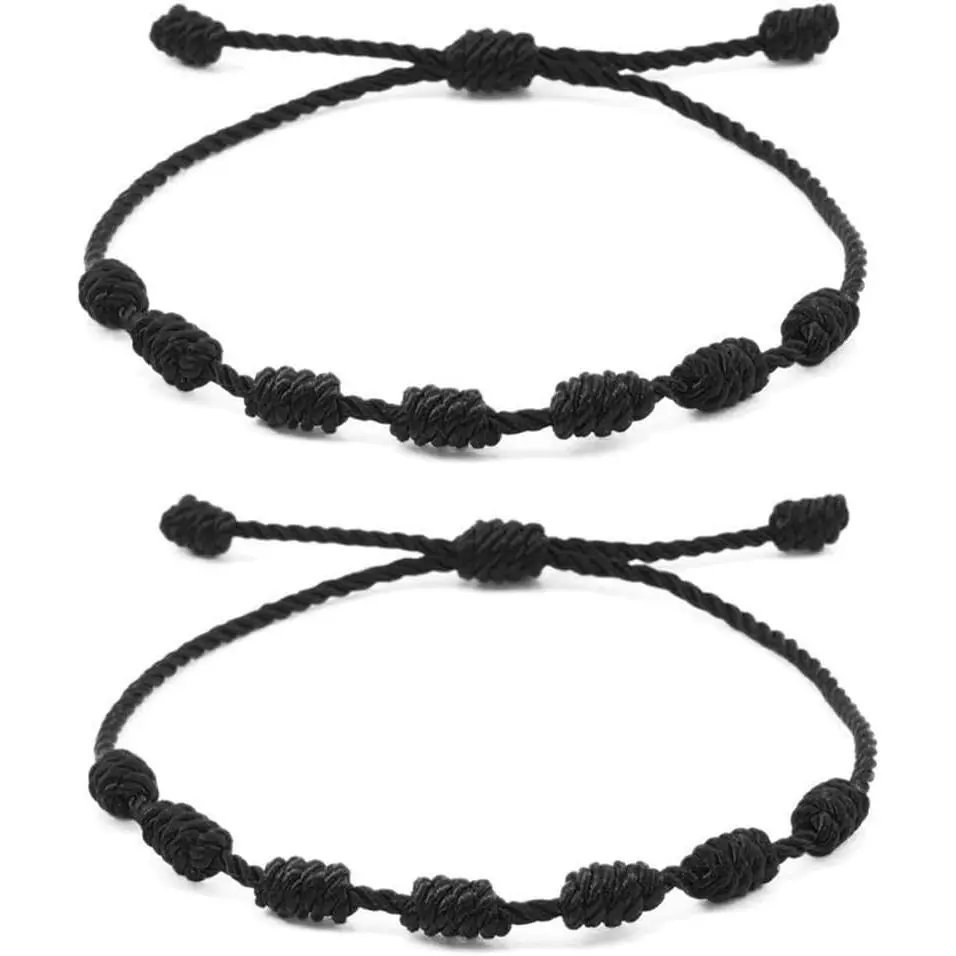 Tibetan Weave Buddhist String Bracelets - Women’s Men’s Adjustable Size Synthetic Fiber Rope Bracelets with Protection Charm, Red & Black, 2 or 6 Count/Set for Party Events