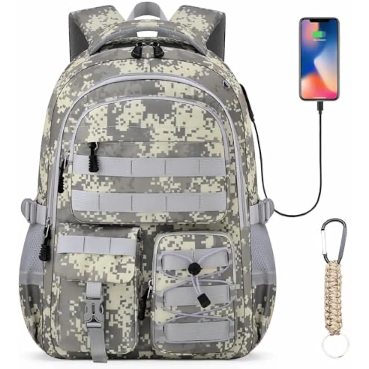 School Backpack for Boys - Camo Boys Backpack for Elementary Middle School - 18" Large Capacity Camouflag Students Bookbag with Multiple Pockets,Usb Charging Port & Key-chain