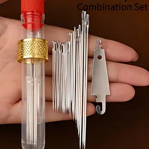 20pcs Big Eye Needle Threader Set, Traditional Steel Needles For Elderly, Handwork Sewing Clothes & Quilts (Random Color Needle Holder: Red Or Blue), Fine Needles For Handmade Sewing, Clothes, Quilts, Embroidery - Multicolor - View 1 20pcs Big Eye Needle