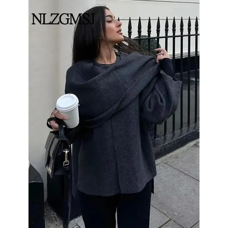 Female Scarf Coat Long Sleeve Knitted Asymmetric Jackets For Women Streetwear Causal Women Coats