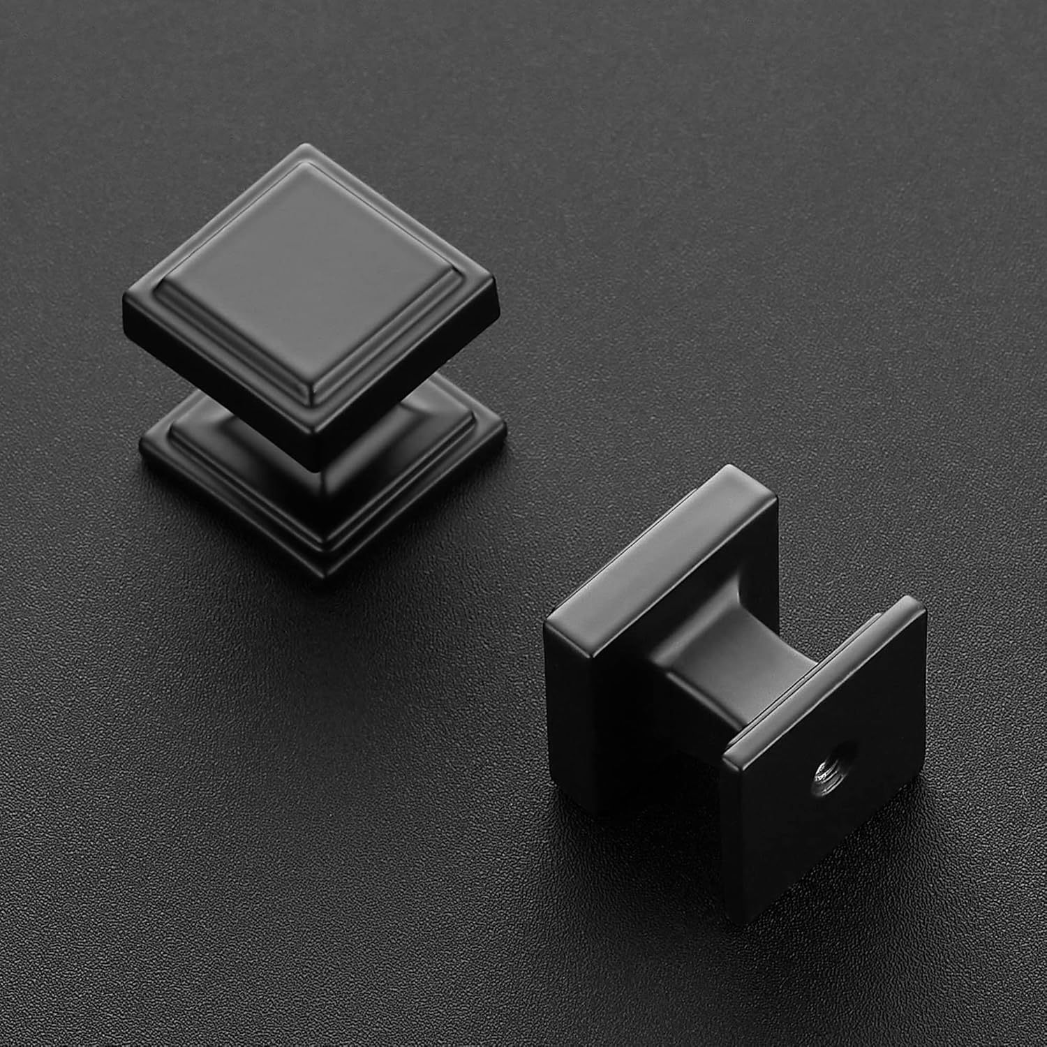 5 Pack Matte Black Square Kitchen Cabinet Knobs,Zinc Solid Drawer Pulls,Farmouse Handles for Cupboard, Dresser, Closet and Bathroom, Modern Cabinet Hardware