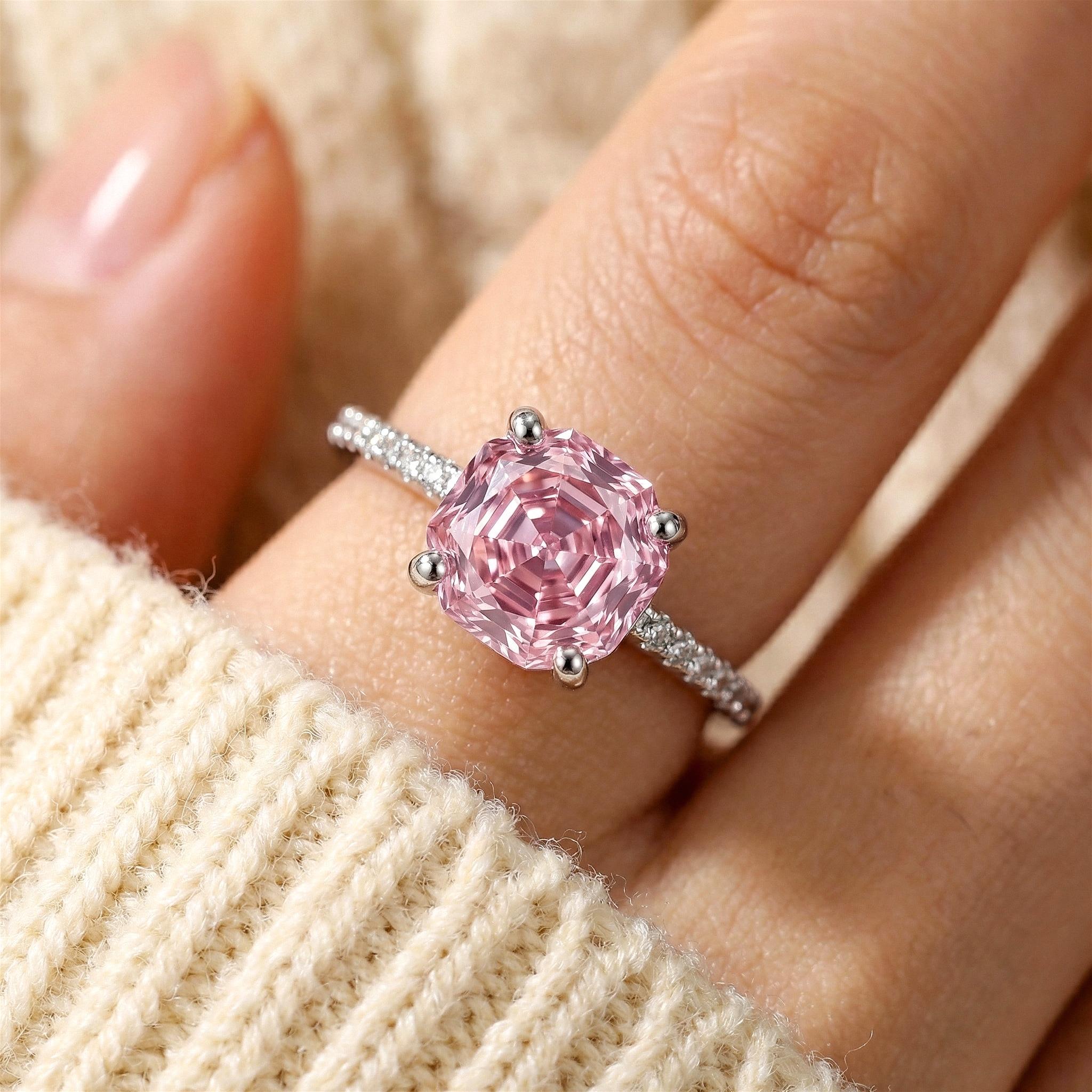 VAELUME Luxury 18K White Gold Plated Octagon Rose-Cut Pink Diamond Jewelry Set - 3PC Necklace Bracelet Ring-5A VVS CZ, Perfect for Daily Wear, Anniversaries,Birthday Gift for Women and Girls