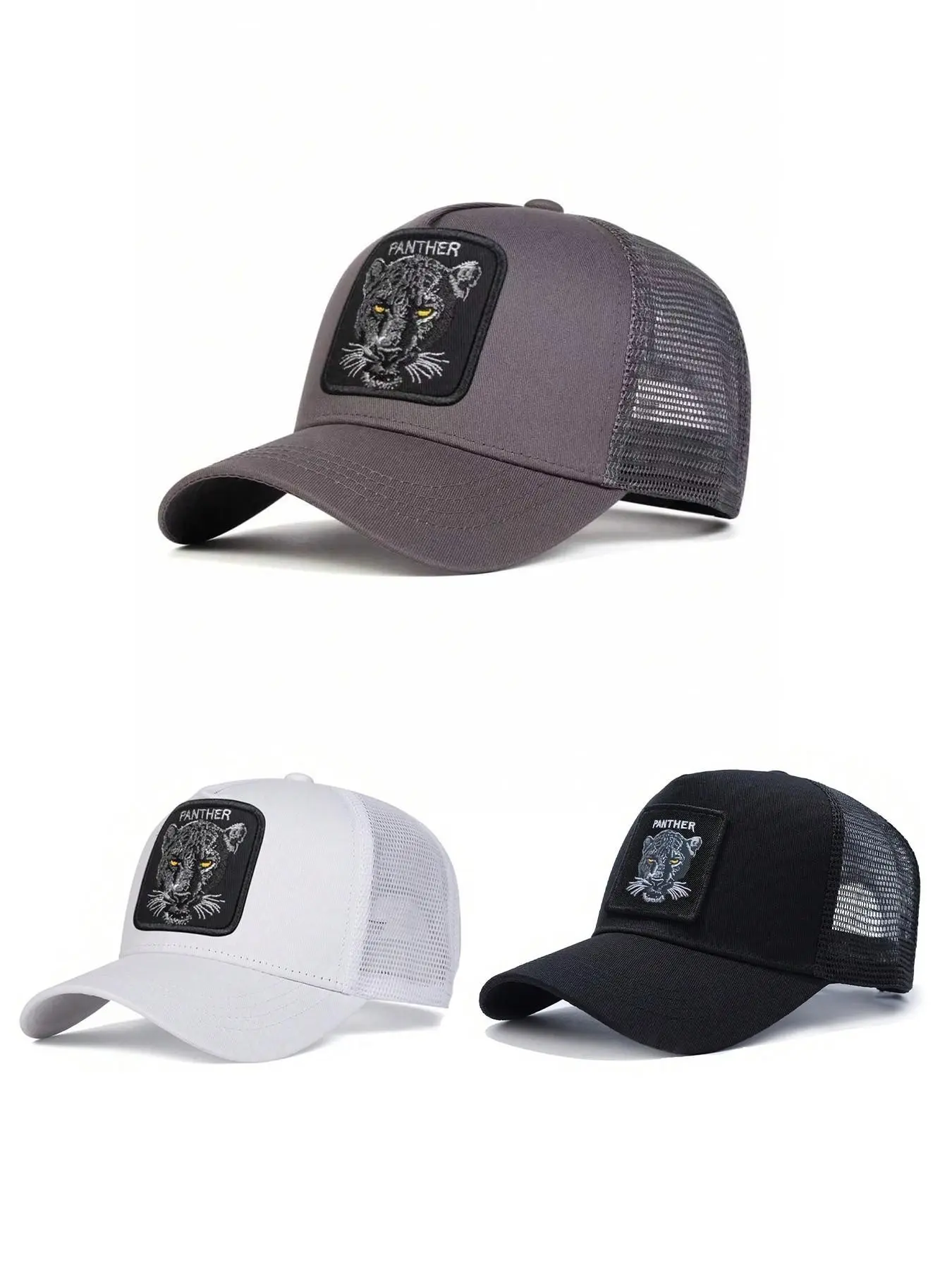 Panther Embroidered Mesh Truck Hat, Graphic Hats, Breathable Outdoor Hat, Unisex Breathable Sunshade Cap, Adjustable Design for All Seasons, Perfect Gift Choice