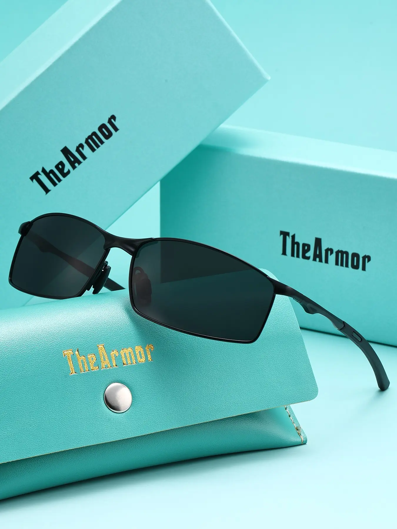 The Armor Polarized Sport Sunglasses Rectangular Metal Frame UV400 Anti-Glare Lightweight Design Driving Men Eyewear