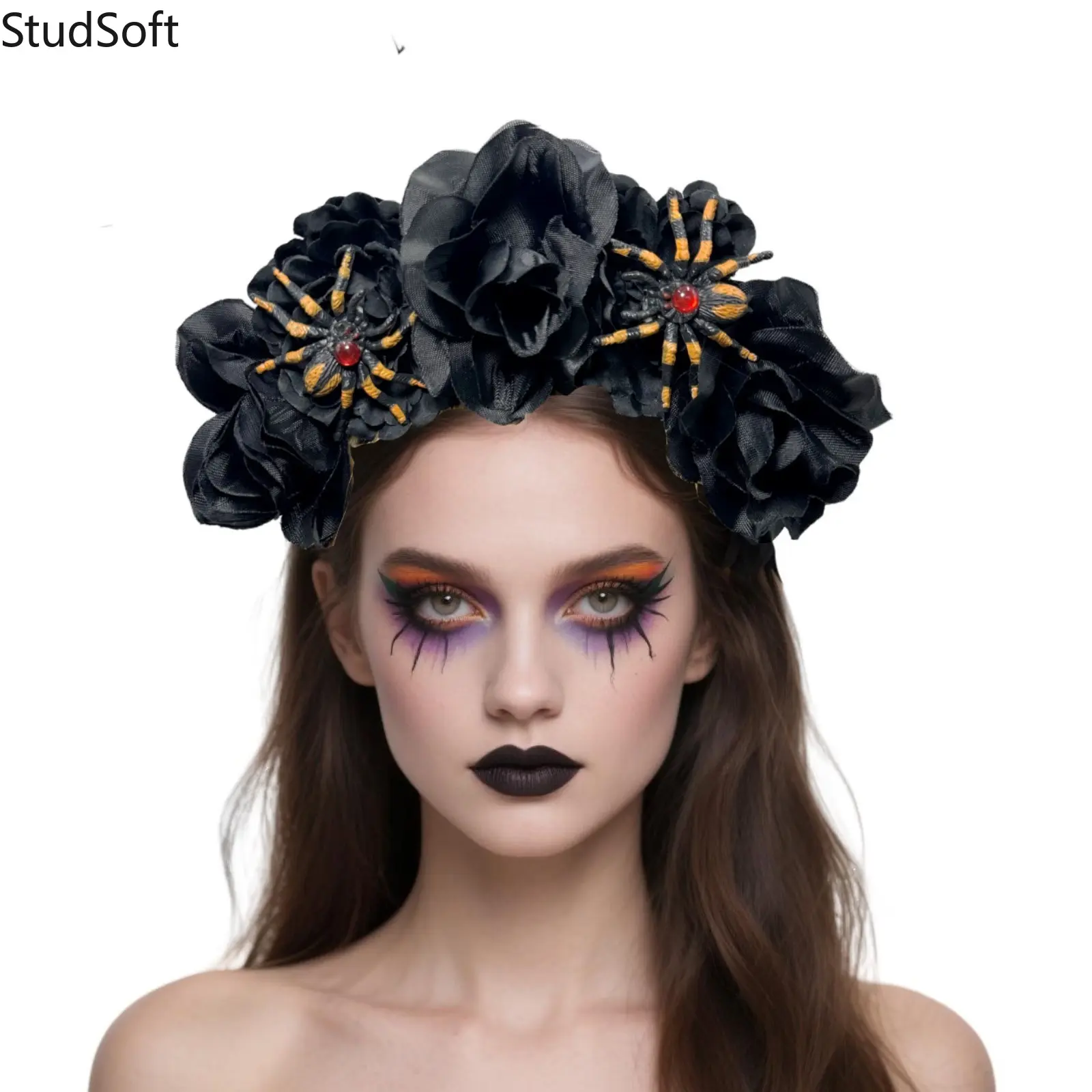 Halloween Spider Headband: Gothic Black Rose Hair Band with Creepy Spiders for Women Girls Day of the Dead Masquerade Party Cosplay Hair Accessory