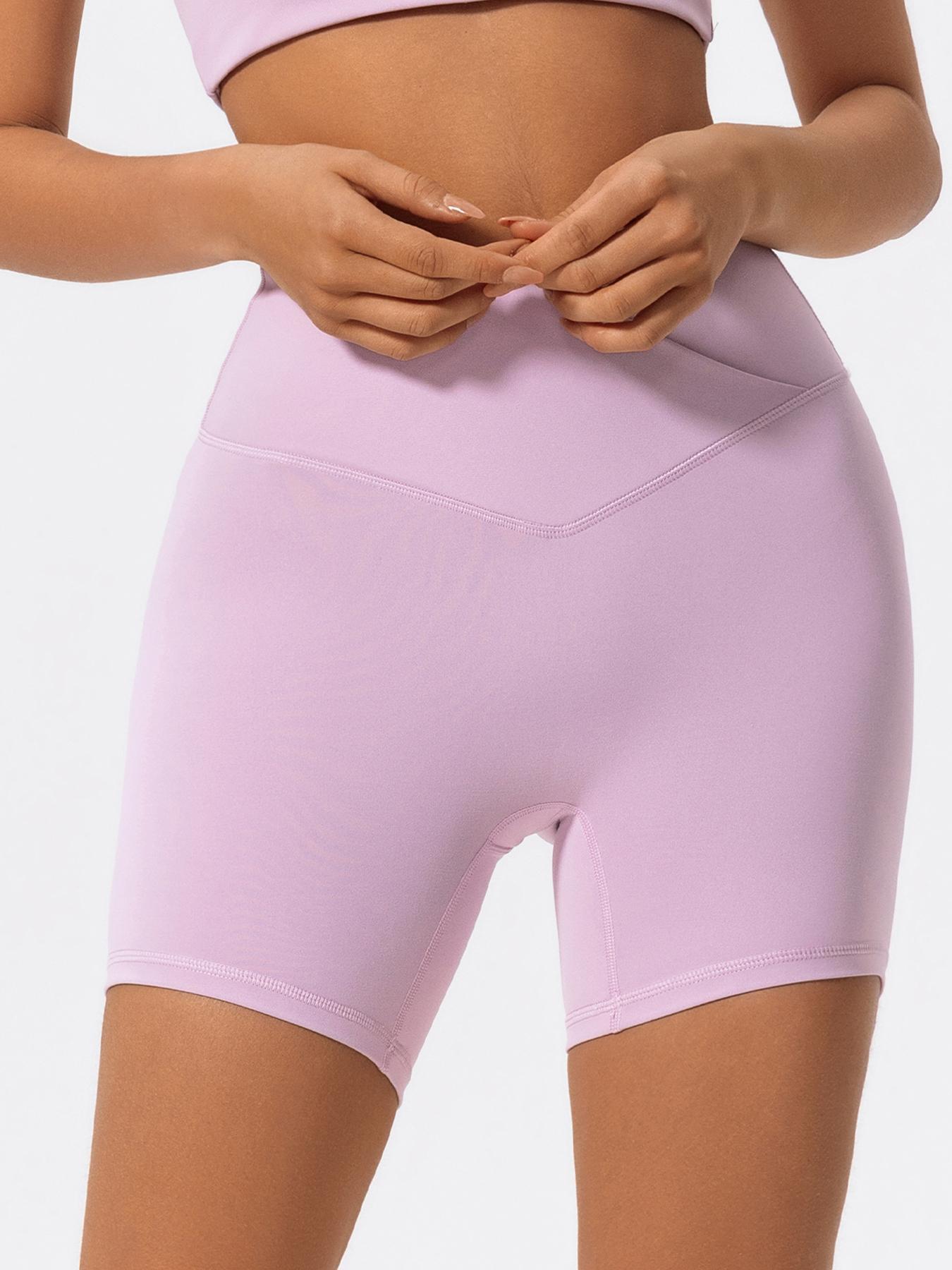 Women's Solid High Waist Sports Shorts, High Stretch Seamless Yoga Shorts, Active Shorts, Ladies Sportswear for Indoor Outdoor Wear, Gym Workout Shorts