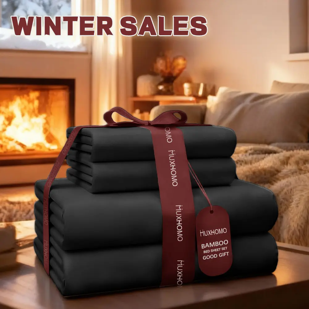MUXHOMO Queen Size Bed Sheets Sets - 3/4pcs Bamboo Cooling Sheets Sets, Ultra- Soft Breathable, Skin-friendly, Ideal for Hot Sleepers, Machine Washable, for 5- Star Hotel Bedroom Guestrooms, T/F/Q/K Size., Random Color