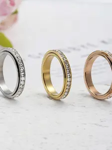 Rotatable Anxiety Ring with Cz Gemstone, Unisex Stress Relief Fidget Toy, Perfect Wedding Promise Gift, Fashion Promise Ring, Men and Women Jewelry, Cubic Zirconia Rings, Decompression Ring