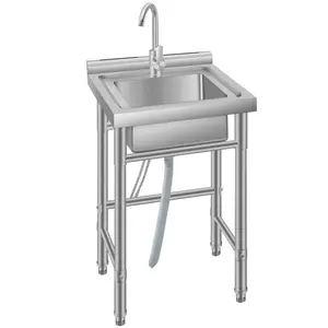 Heavy-Duty Stainless Steel Restaurant basin – Freestanding Utility, Single/Double Deep Bowl, Pull-Out Hot & Cold Faucet, Storage Shelf, Adjustable Legs, Easy Clean – Commercial Kitchen, Laundry
