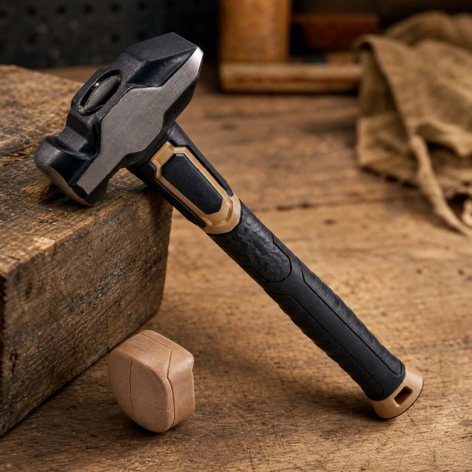 Blacksmith Hammer for Striking, Demolition & Metalworking, Bi-Material Shock-Absorbing and Vibration Dampening Handle, 4 lbs with Soft Mallet Cap