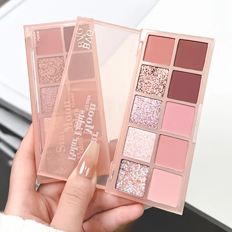 Premium 10-Color Earthy Rose Dual Eyeshadow Palette, Shimmering Eyeshadow Palette, Fine Matte, Shimmer & Glitter Triple Textures, Smooth & Blendable Pigments, All-in-One Makeup Palette for Daily Office Look, Romantic Date Makeup & Smoky Stage Looks