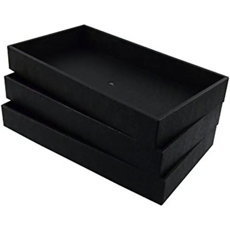 3-Piece 2-Inch Deep Black Full Size Plastic Stackable Jewelry Tray 14 3/4" X 8 1/4" X 2"H