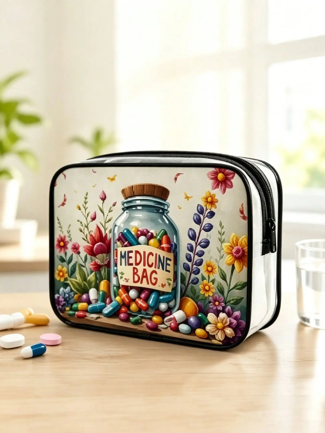 Neutral Transparent Travel Organizer Bag, Cosmetic and Medication Storage, Portable, Ideal for Airport, Gym, Daily Use