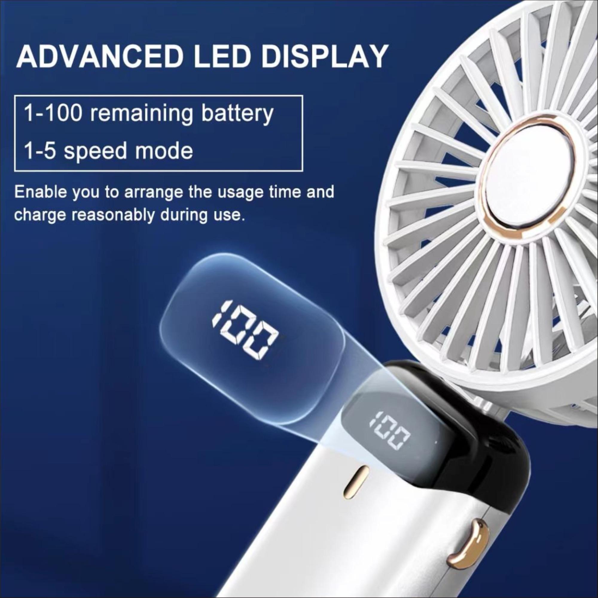 Handheld Turbo Fan with Phone Holder, Handheld Cooling Fan Folding Fan Usb Rechargeable Fan with Digital Display, Silent Fan for Outdoor Travel Office, Portable Multifunction Mini Fan, Cordless Oscillating Fan, Usb Powered Fan