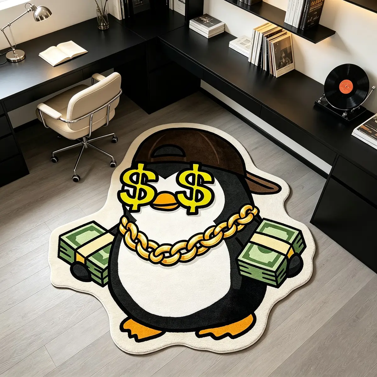 Irregular Shape Hip-Hop Penguin Rug, Washable Soft Carpet for Living Room Bedroom, Fun American Art Style, Home Decor Gift