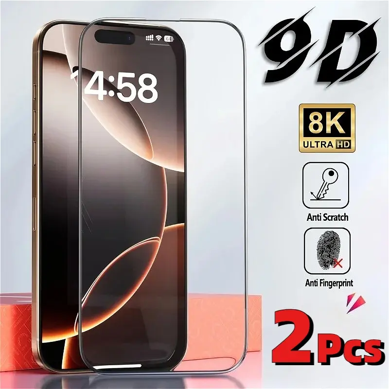 2Pcs of tempered glass for iPhone 11 12 13 14 15 16 17 Pro Max full screen protective film 9H HD tempered film for Apple iPhone X XR XS Max 12 13 Mini 14 15 Plus 16e 17 Air 7 8 Plus tempered glass Protector