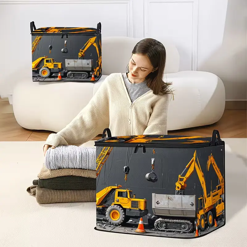 Upgraded Large-Capacity Storage Organizer Boxes for Construction Sites and Engineering Vehicles - Storage Containers for Four-Season Clothes, Quilts and Pillows, Foldable Storage Bags for Blankets and Garments - Durable Non-Woven Fabric Organizer Bags wit
