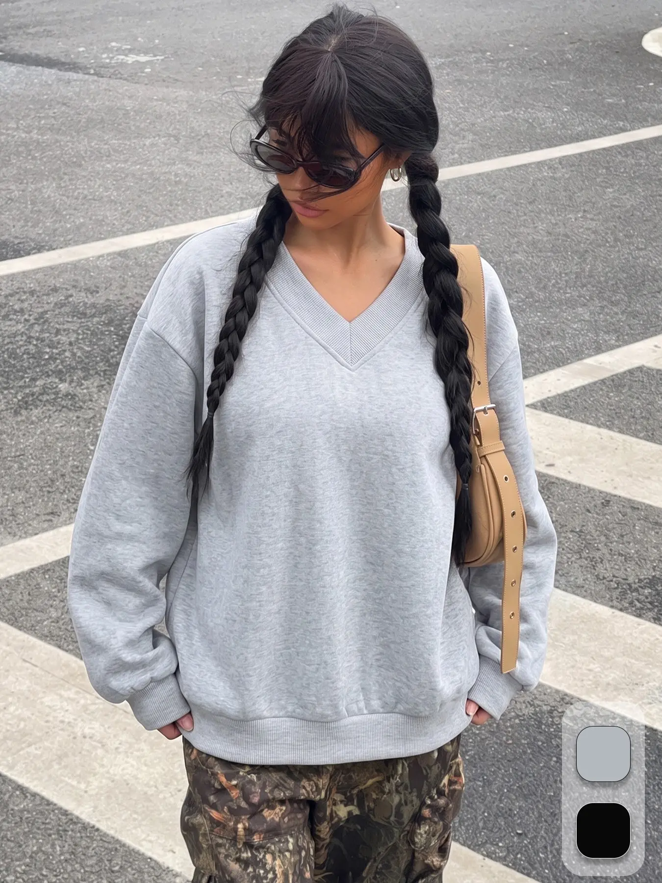Heather Gray V Neck Drop Shoulder Loose Long Sleeve Sweatshirt Women Minimalist Neutral Casual Daily Street Outdoor Lounge Basic Solid Color Pullover Top #springsaledeals2026 #basictops #tiktokshopmademebuyit