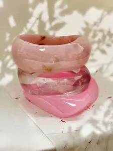 3-Piece Set Pink Gradient Resin Bracelets, Boho Style Arcuate Bangle, Geometric Design Jewelry for Women, All-Season Accessory