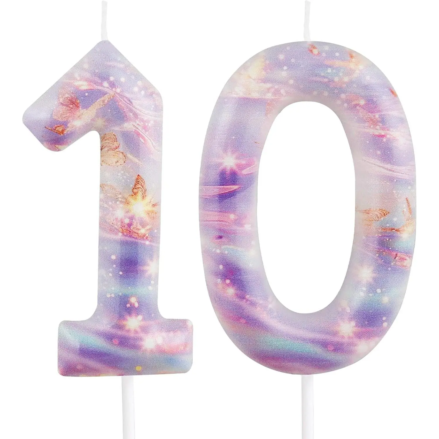 10th Birthday Candles, 3.54in Large  Butterfly Number 10 Candle for Cake Topper Decorations for Happy Birthday Party Wedding Anniversary Celebration Supplies