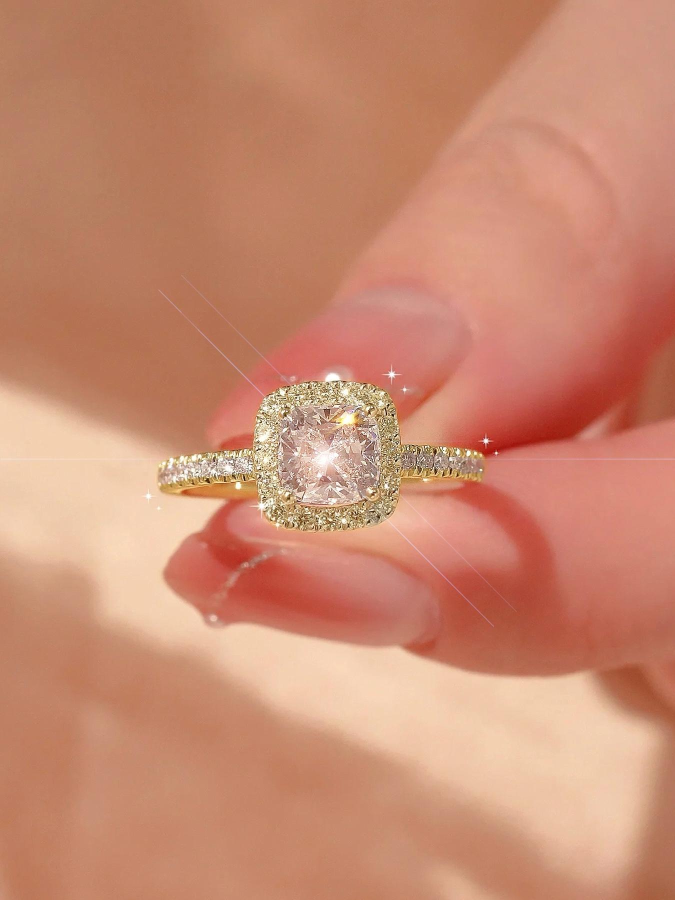 Square Engagement Ring, Elegant and Exquisite Gift Jewelry, Perfect for Women's Weddings, Parties, Birthdays, Daily Wear at Work