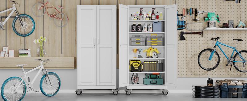 GEITIN 75" Tall Metal Garage Storage Cabinet with Wheels & Locking Doors, 5 Adjustable Shelves, Heavy Duty Steel Tool Cabinet for Garage, Home, Office, Shop